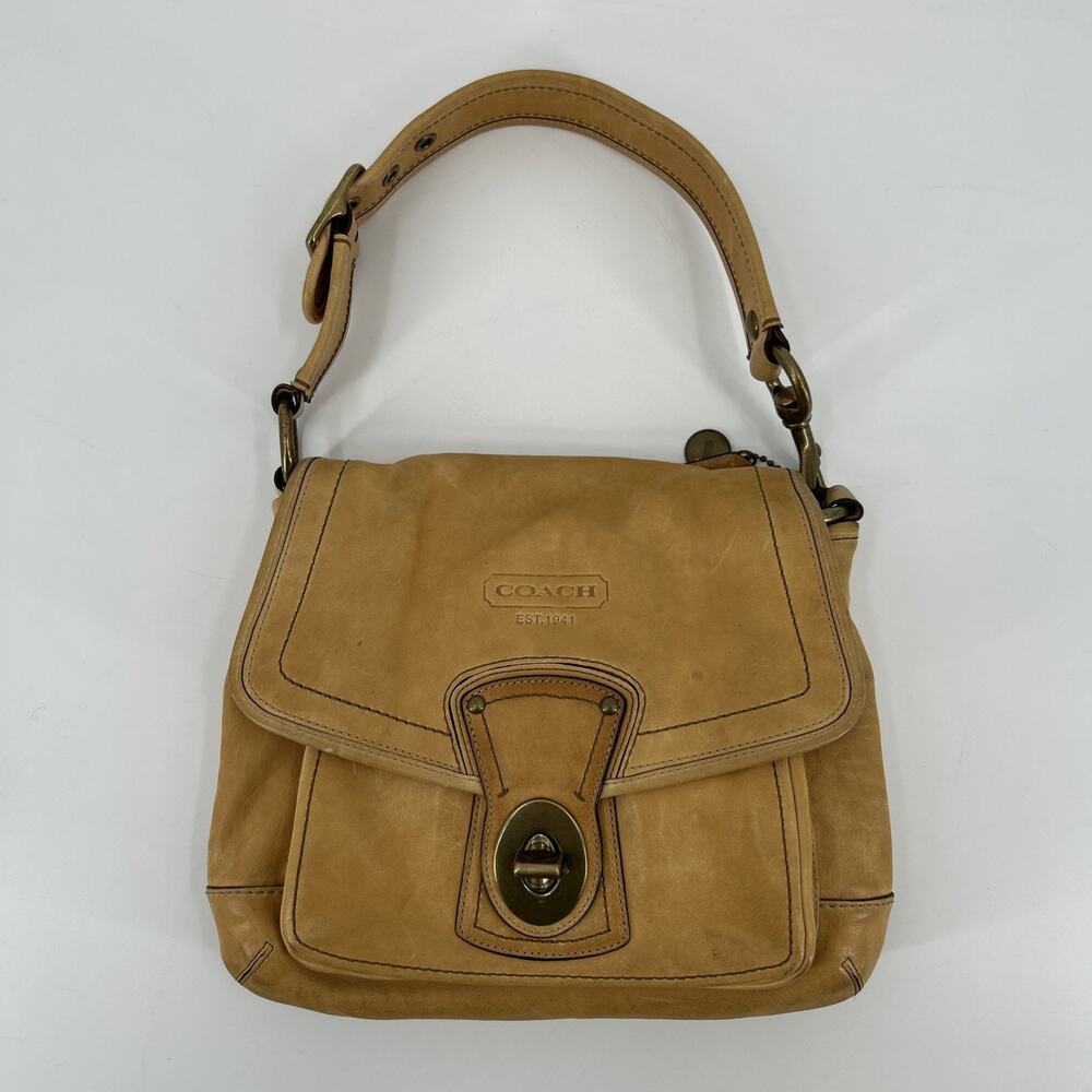 Vintage Coach Ali Legacy Turnlock Bag Camel Tan Leather Slim Flap Hobo 10327 Y2K